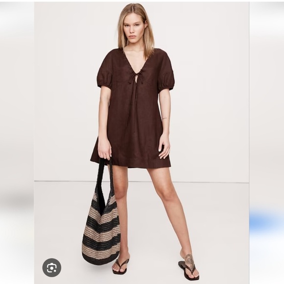 Linen Tie-Front Mini Dress Dress xs NWT Banana Republic - Picture 4 of 4